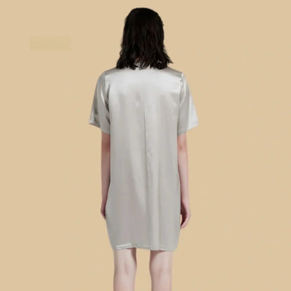 100% Mulberry Silk 19Momme Women V-Neck Short Nightshirt