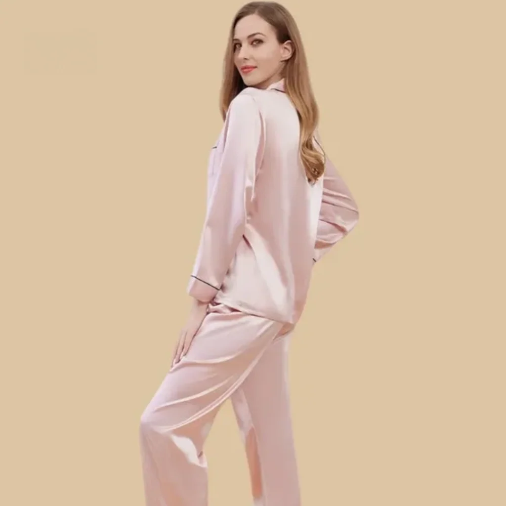 100% Mulberry Silk 22Momme Lapel Collar Long-Sleeve Button Up Women&