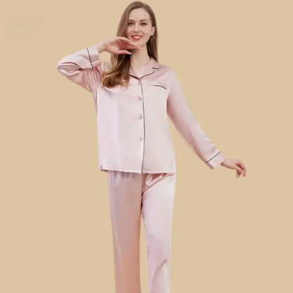 100% Mulberry Silk 22Momme Lapel Collar Long-Sleeve Button Up Women&