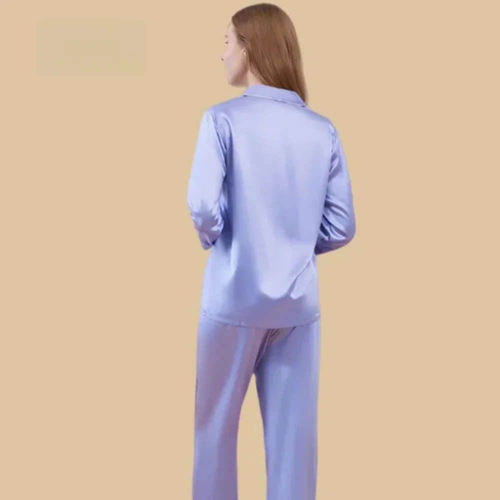 100% Mulberry Silk 22Momme Lapel Collar Long-Sleeve Button Up Women&