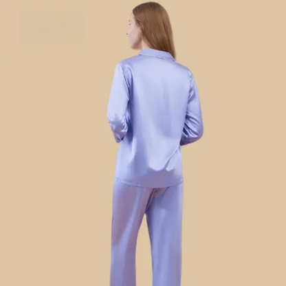 100% Mulberry Silk 22Momme Lapel Collar Long-Sleeve Button Up Women&