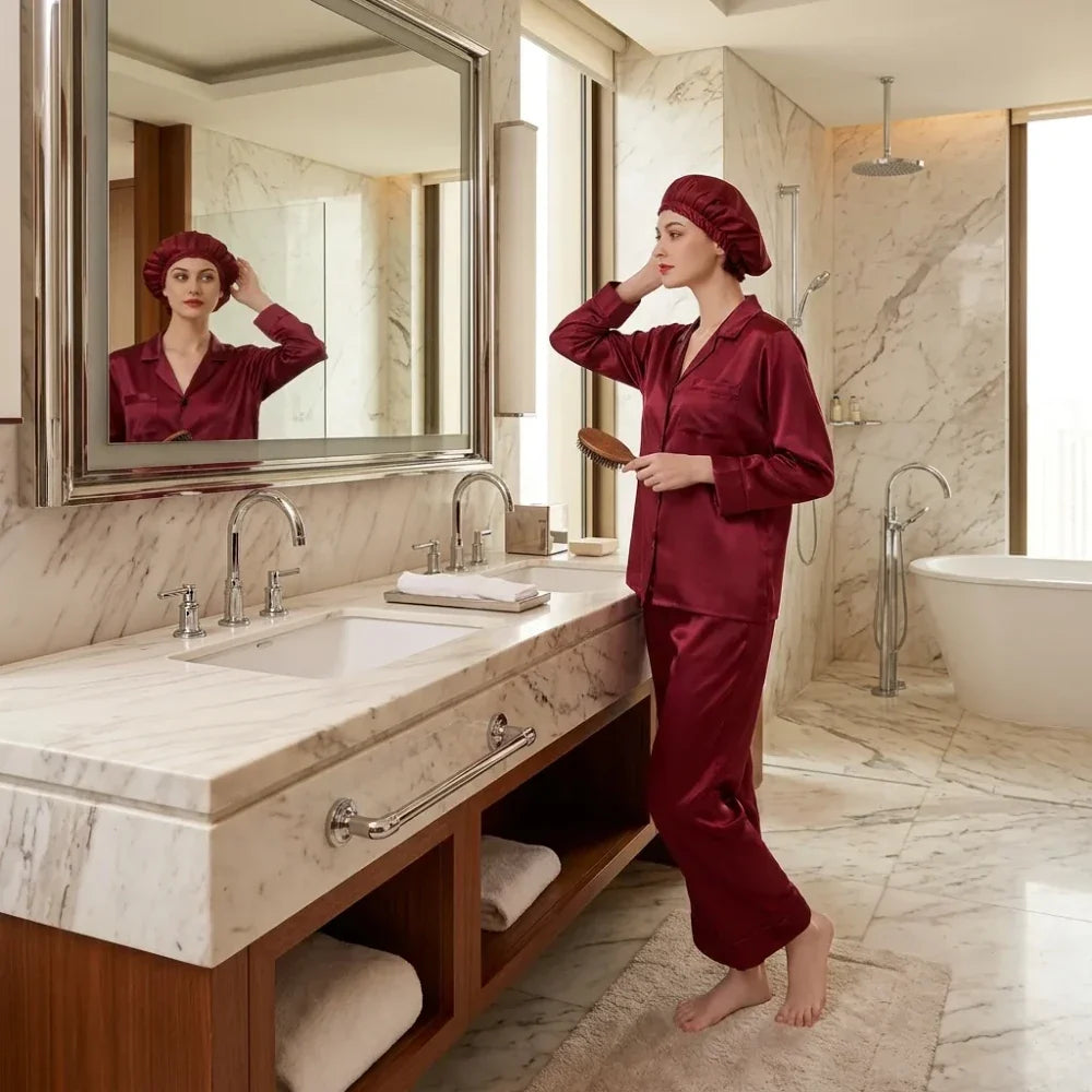 100% Mulberry Silk 22Momme Long Sleeve Button-Up Pajamas Set for Women