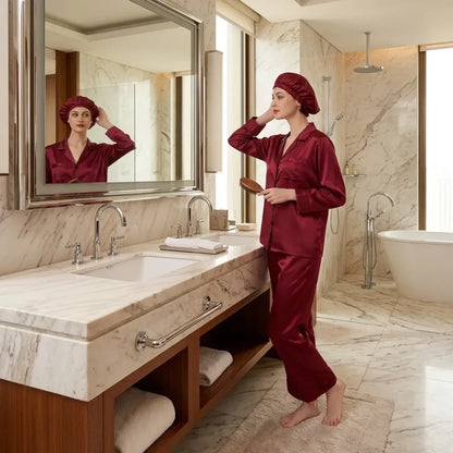100% Mulberry Silk 22Momme Long Sleeve Button-Up Pajamas Set for Women