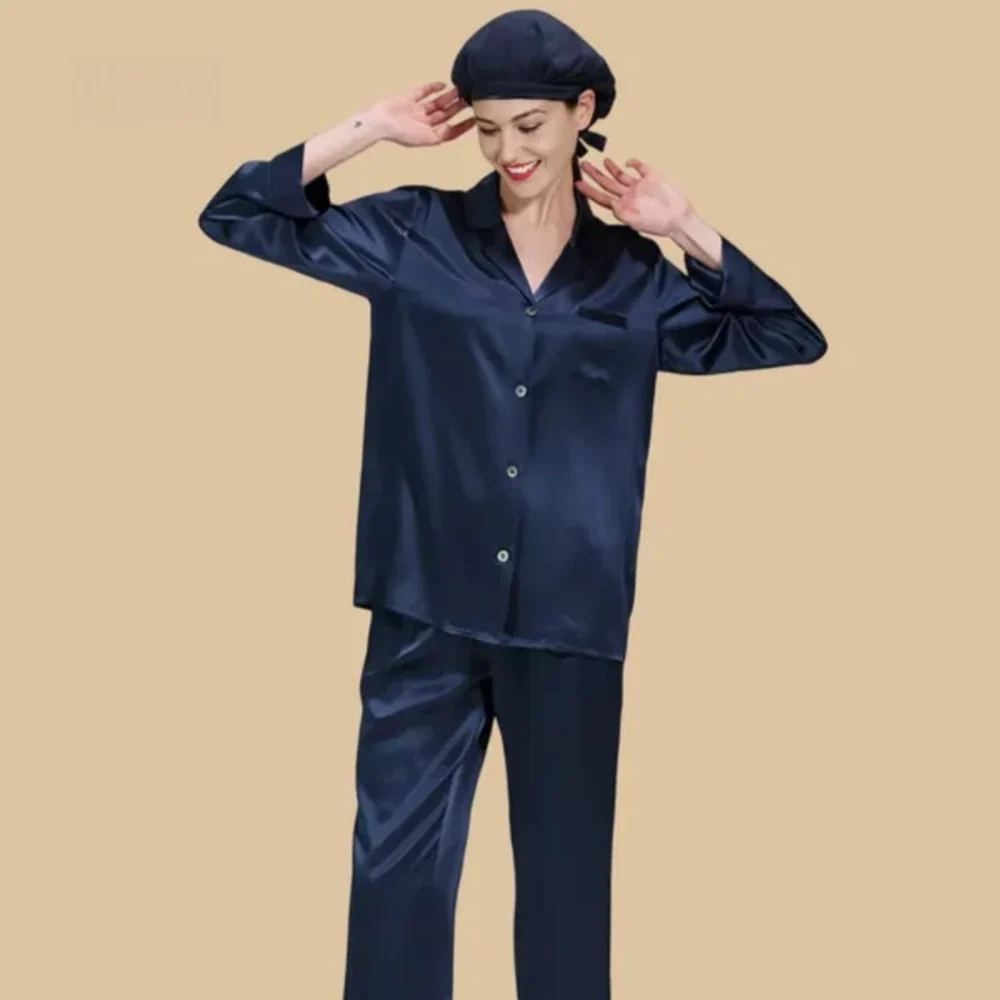 100% Mulberry Silk 22Momme Long Sleeve Button-Up Pajamas Set for Women