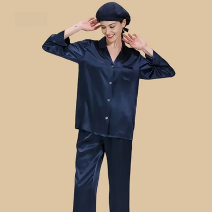 100% Mulberry Silk 22Momme Long Sleeve Button-Up Pajamas Set for Women