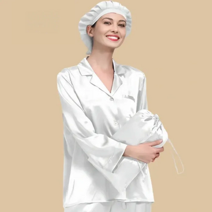 100% Mulberry Silk 22Momme Long Sleeve Button-Up Pajamas Set for Women