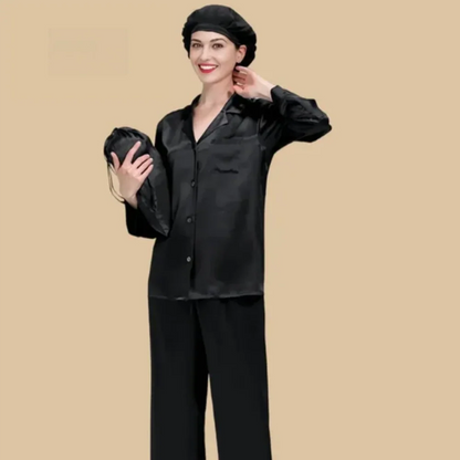 100% Mulberry Silk 22Momme Long Sleeve Button-Up Pajamas Set for Women