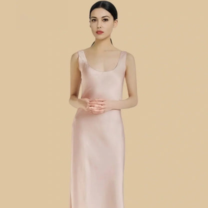100% Mulberry Silk 22Momme Scoop Neck Sleeveless Maxi Nightgown