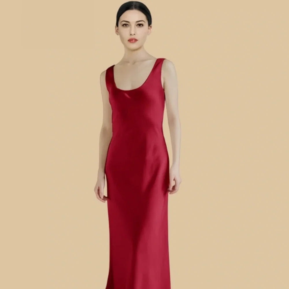 100% Mulberry Silk 22Momme Scoop Neck Sleeveless Maxi Nightgown