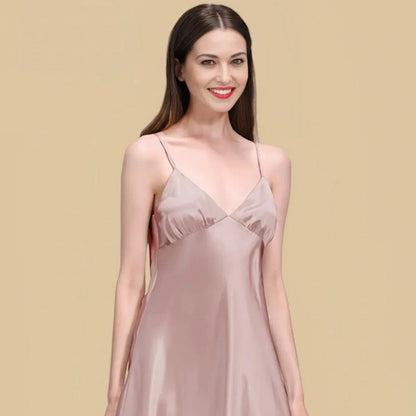100% Mulberry Silk 22Momme Spaghetti Strap V-Neck Short Nightgown