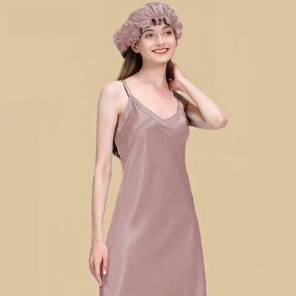 100% Mulberry Silk 22Momme V-Neck Spaghetti Strap Midi Nightgown
