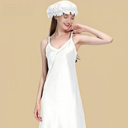 100% Mulberry Silk 22Momme V-Neck Spaghetti Strap Midi Nightgown