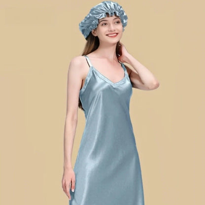 100% Mulberry Silk 22Momme V-Neck Spaghetti Strap Midi Nightgown