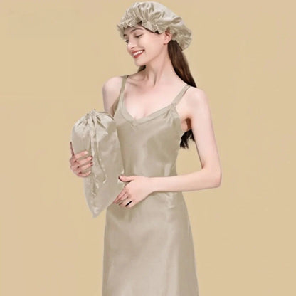 100% Mulberry Silk 22Momme V-Neck Spaghetti Strap Midi Nightgown