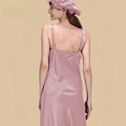 100% Mulberry Silk 22Momme V-Neck Spaghetti Strap Midi Nightgown