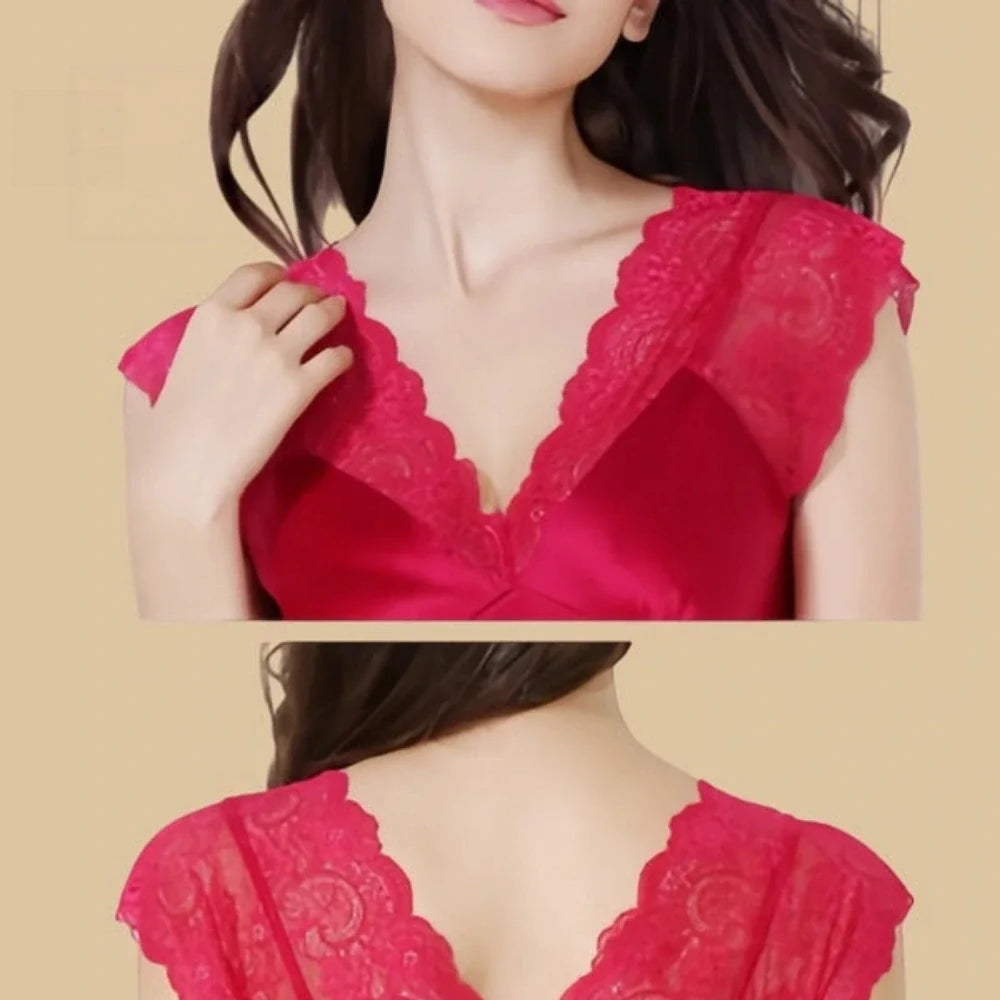 100% Mulberry Silk 16Momme Lace V-Neck and Wide Strap Women&