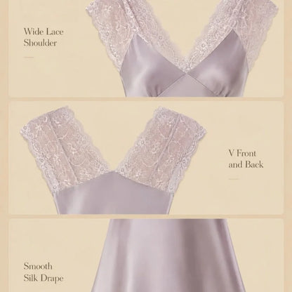 100% Mulberry Silk 16Momme Lace V-Neck and Wide Strap Women&